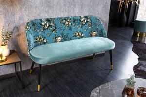 Lavička PRÊT-À-PORTER BOUTIQUE 130 cm sametově tyrkysová se zlatými nánožníky
