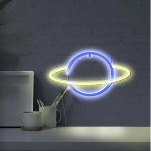 LED Neonová nástěnná dekorace PLANET LED/3W/3xAA USB modrá/žlutá