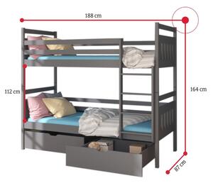Dětská patrová postel PANDA + 2 matrace, 90x200, šedá