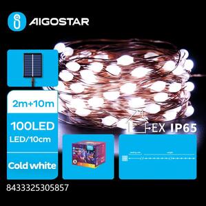 Aigostar - LED Solární řetěz 100xLED/8 funkcí 12m IP65 studená bílá