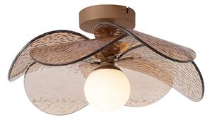 Designové stropní svítidlo tmavě bronzové s jantarovým žebrovaným sklem - Kemner