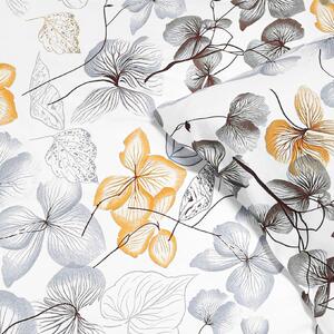 Goldea bavlněné ložní povlečení - šedo-hnědé květy s listy 140 x 200 a 70 x 90 cm