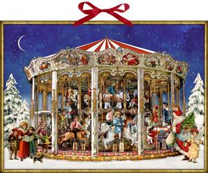 Nástěnný adventní kalendář Vánoční kolotoč 52x38 cm