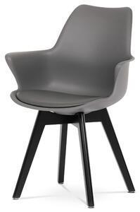 Židle jídelní, šedá plastová skořepina, sedák ekokůže, černě lakované nohy masiv přírodní buk CT-772 GREY