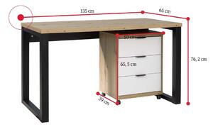 Psací stůl MARO 2, 135x76,2x65, dub artisan/černá/bílá