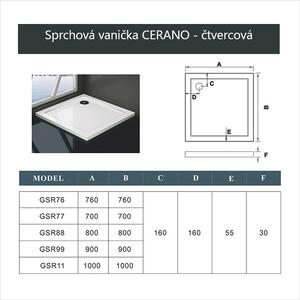 CERANO - Sprchová vanička z litého mramoru čtvercová Piato - bílá matná - 90x90 cm