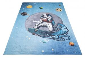 Makro Abra Dětský kusový koberec vhodný k praní BAMBINO 2236 Kosmonaut Vesmír Planety protiskluzový modrý Rozměr: 140x200 cm