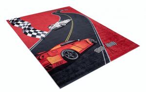 Makro Abra Dětský kusový koberec vhodný k praní BAMBINO 2739 Závodní dráha Závodní auto protiskluzový červený šedý Rozměr: 80x150 cm