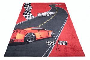 Makro Abra Dětský kusový koberec vhodný k praní BAMBINO 2739 Závodní dráha Závodní auto protiskluzový červený šedý Rozměr: 120x170 cm
