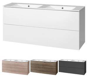 Mereo, Aira, koupelnová skříňka s keramickým umyvadlem 121 cm, bílá, dub, šedá, CN743