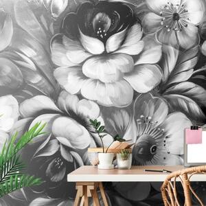 Tapeta černobílé květiny - 150x100 cm