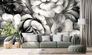 Tapeta černobílé květiny - 150x100 cm