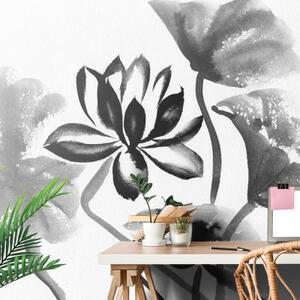 Tapeta lotosový květ černobílý - 300x200 cm