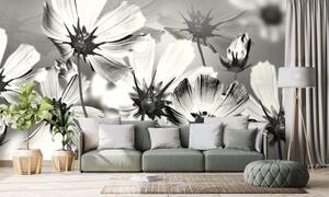 Tapeta shluk květin v černobílém provedení - 150x100 cm