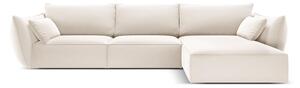 Béžová sametová rohová pohovka (pravý roh/s lenoškou) Vanda – Mazzini Sofas