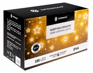SPRINGOS LED světelný závěs Hvězdy - 2x1,6m, 180LED, IP44, studená bílá + záblesky CL4003-XG