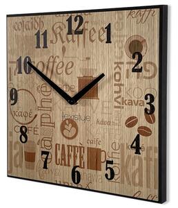 Dřevěné hodiny s nápisy coffe