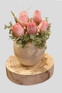 Aranžmá jarní - tulipány v keramické skořápce,pr.20cm