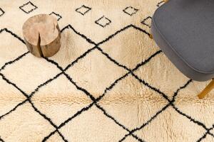 Ručně tkaný vlněný koberec BERBER MR1652 Beni Mrirt berber kosočtverce, béžový / černý