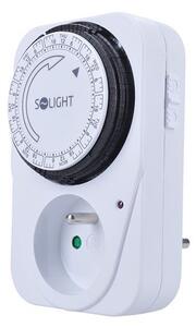 SOLIGHT Mechanický týdenní časový spínač 230V/16A, 1 zásuvka, bílý