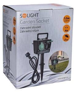 SOLIGHT Zahradní sloupek IP44, 4 zásuvky, gumový kabel 1,5m