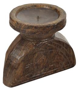 Dřevěný svícen ze staré hlavice sloupu, 24x16x18cm