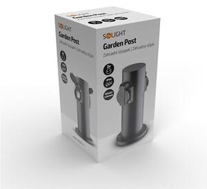 SOLIGHT Zahradní sloupek IP44, nerez ocel, 2 zásuvky, válec, černý
