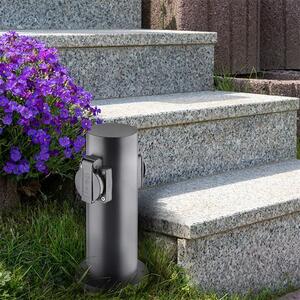 SOLIGHT Zahradní sloupek IP44, nerez ocel, 2 zásuvky, válec, černý