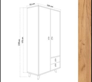 Designová šatní skříň Feline 190 cm dub bílý