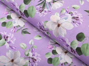 Dekorační látka PML-044 Květy magnolie na fialovém - šířka 150 cm