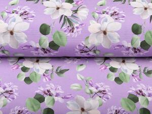 Dekorační látka PML-044 Květy magnolie na fialovém - šířka 150 cm