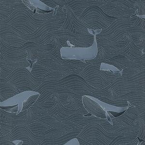 Modrá dětská vliesová tapeta s velrybami 220733 rozměry 0,53 x 10 m
