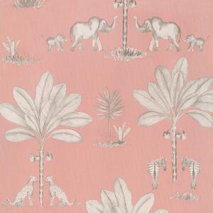 Růžová dětská tapeta, palmy, zvířátka z Afriky 220750, Doodleedo, BN Walls