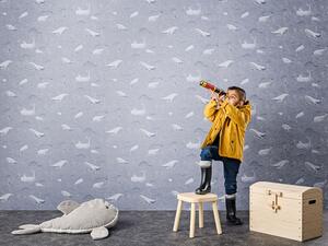 Šedá dětská vliesová tapeta na zeď velryby 220730 rozměry 0,53 x 10 m