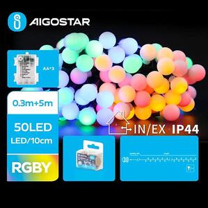 Aigostar - LED Venkovní vánoční řetěz 50xLED/3xAA/8 funkcí 5,3 m IP44 multicolor