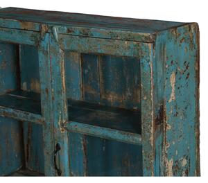 Prosklená skříňka z teakového dřeva, tyrkysová patina, 92x27x148cm