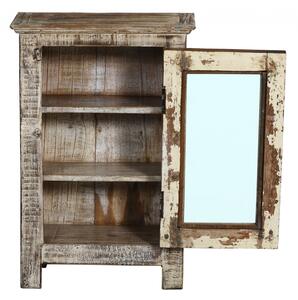 Prosklená skříňka z teakového dřeva, bílá patina, 46x22x67cm