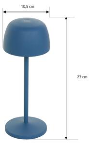 Lindby LED dobíjecí stolní lampa Arietty, modrá, hliník, Ø 10,5 cm