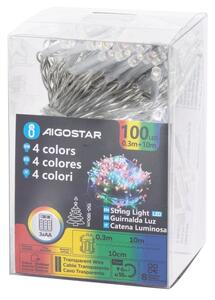 Aigostar -LED Venkovní vánoční řetěz 100xLED/8 funkcí 3xAA 10,3m IP44 multicolor