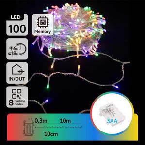 Aigostar -LED Venkovní vánoční řetěz 100xLED/8 funkcí 3xAA 10,3m IP44 multicolor