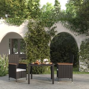3dílný zahradní jídelní set s poduškami polyratan černý
