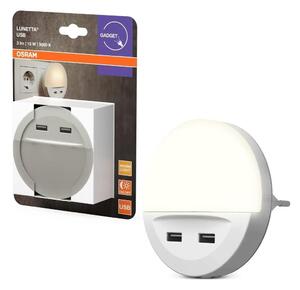 Osram - LED Noční svítidlo do zásuvky se senzorem LUNETTA 2xUSB LED/13W/230V