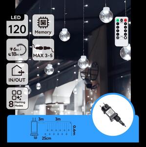 Aigostar - LED Ven. ván. řetěz 120xLED/6W/230V/8 funkcí 3x0,6m IP44 stud bílá+DO