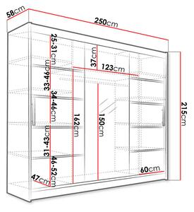 Velká šatní skříň se zrcadlem 250 cm HORTENSIA 4 - černá + RGB osvětlení ZDARMA
