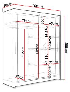 Zrcadlová šatní skříň 150 cm ELADIO 6 - bílá