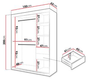 Prosklená šatní skříň 150 cm se šuplíky FRITCH - bílá