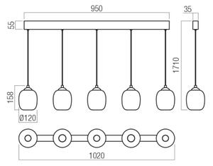 Redo 01-3490 -LED Stmívatelný lustr na lanku KHADI 5xLED/5,2W/230V černá/kouřová