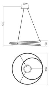 Redo 01-4365 - LED Stmívatelný lustr na lanku TORSION LED/60W/230V černá