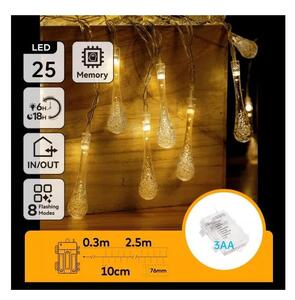 Aigostar - LED Ven. ván. řetěz 25xLED/8 funkcí 3xAA 2,5m IP44 teplá bílá kapky