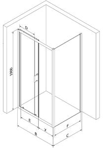 Mexen Apia sprchový kout s posuvnými dveřmi 90 (dveře) x 90 (stěna) cm, 5mm čiré sklo, zlatý profil, 840-090-090-50-00